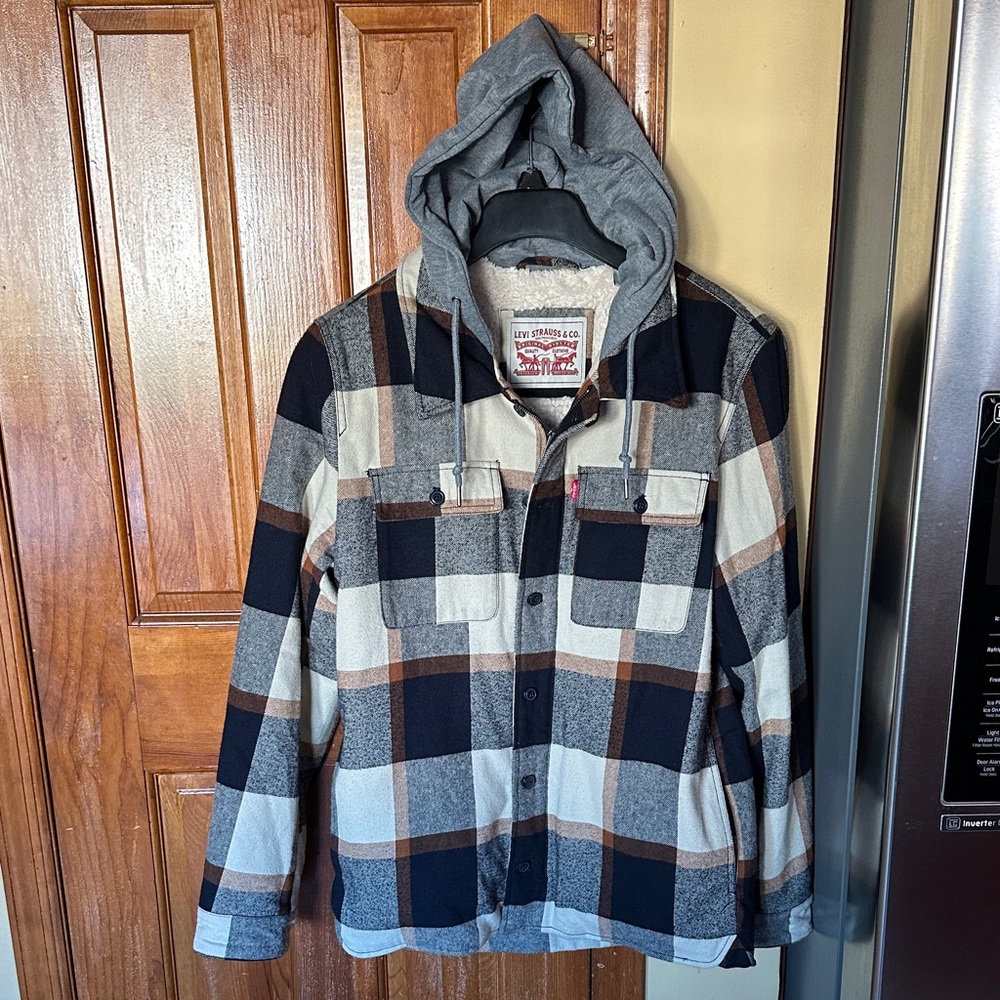 Levi's Men's Checkered Hooded Jacket - Black, Gray, Brown